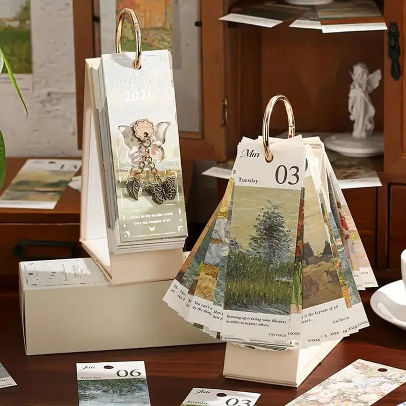 Calendário De Pintura A Óleo Europeu VINTAGE Com Pingente De Borboleta Decoração De Mesa De Sala De Estar Em Casa 1 Pcs