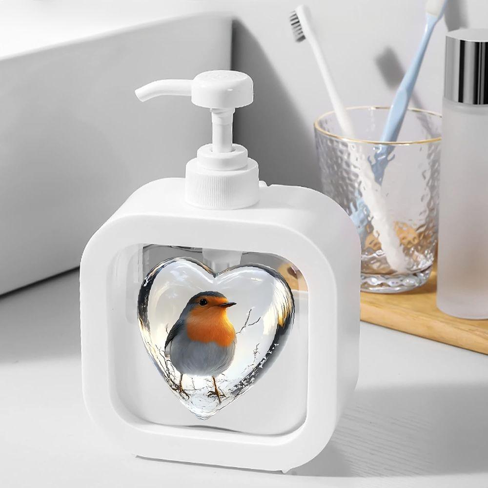 Dispensador de Sabão Coração e Pássaro Fofo – Bomba Resistente, Para Cozinha e Banheiro, Sabão/Loção/Shampoo