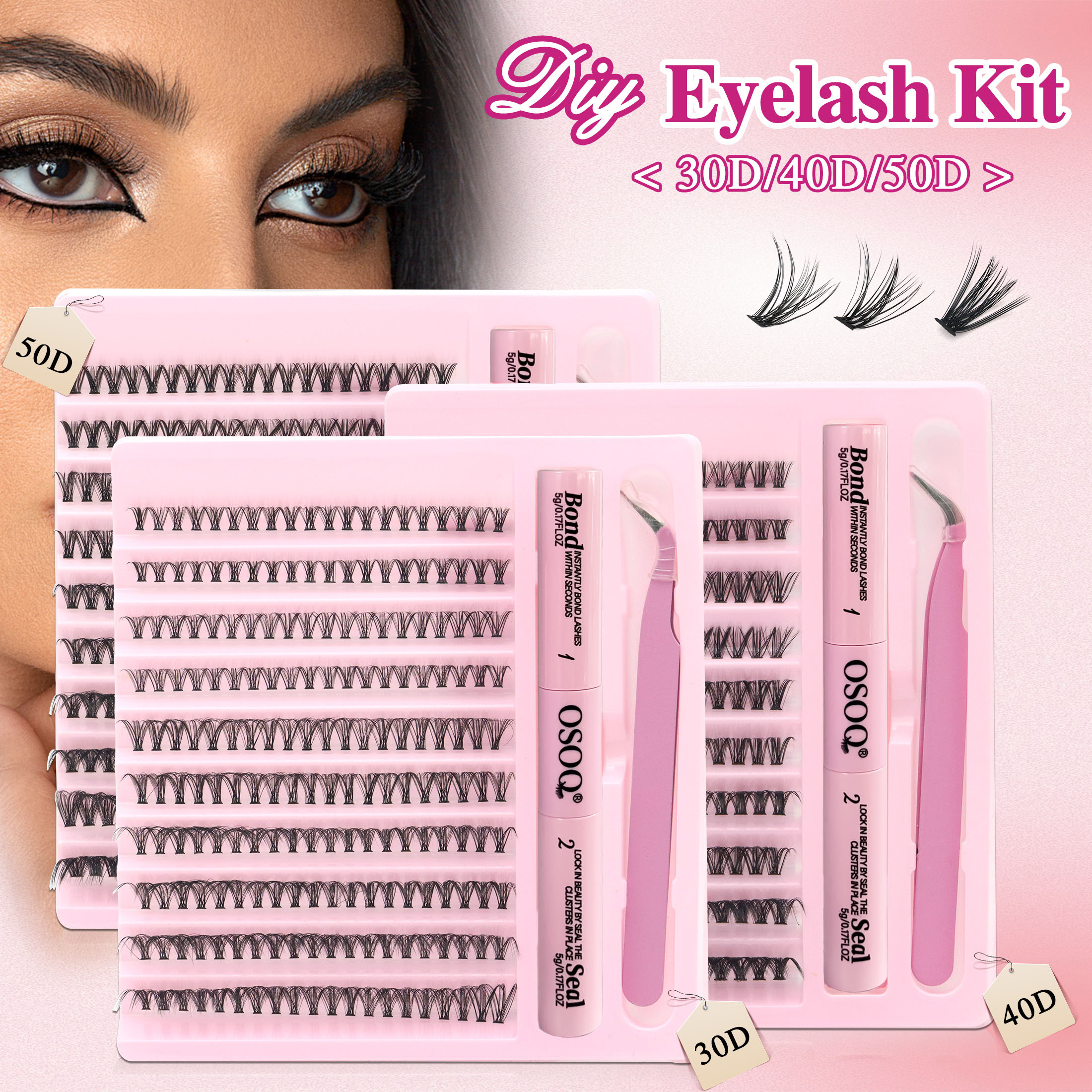 Kit De Extensão De Cílios Manjesen-Pacote Com 200 Cola E Pinças , Ondulados Em Forma De D