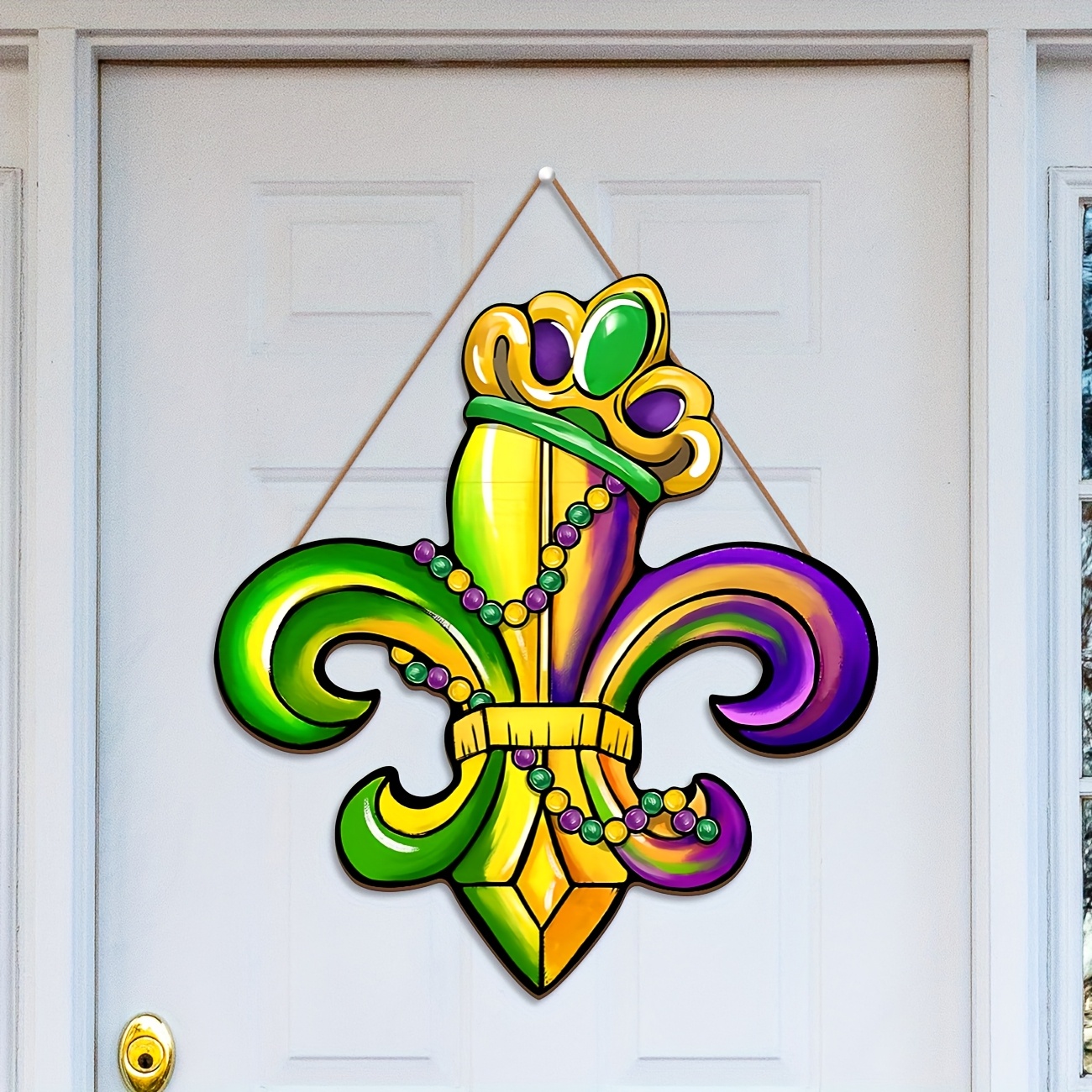 Decorações de Carnaval Fleur De Lis de Mardi Gras, Placa de Porta Frontal, Cabide de Porta de Madeira de Nova Orleans