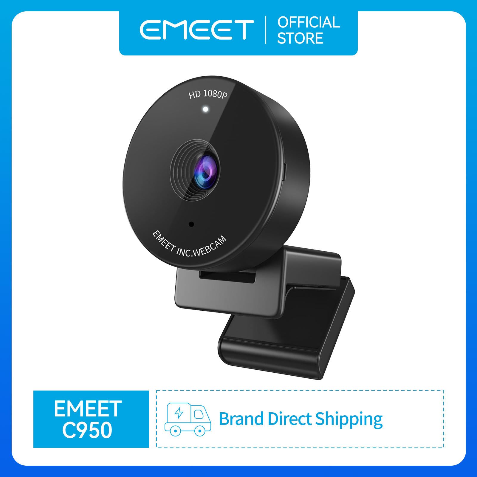 Câmera web USB Emeet C950 1080P com 70° de campo de visão e microfone, ideal para reuniões e aulas online