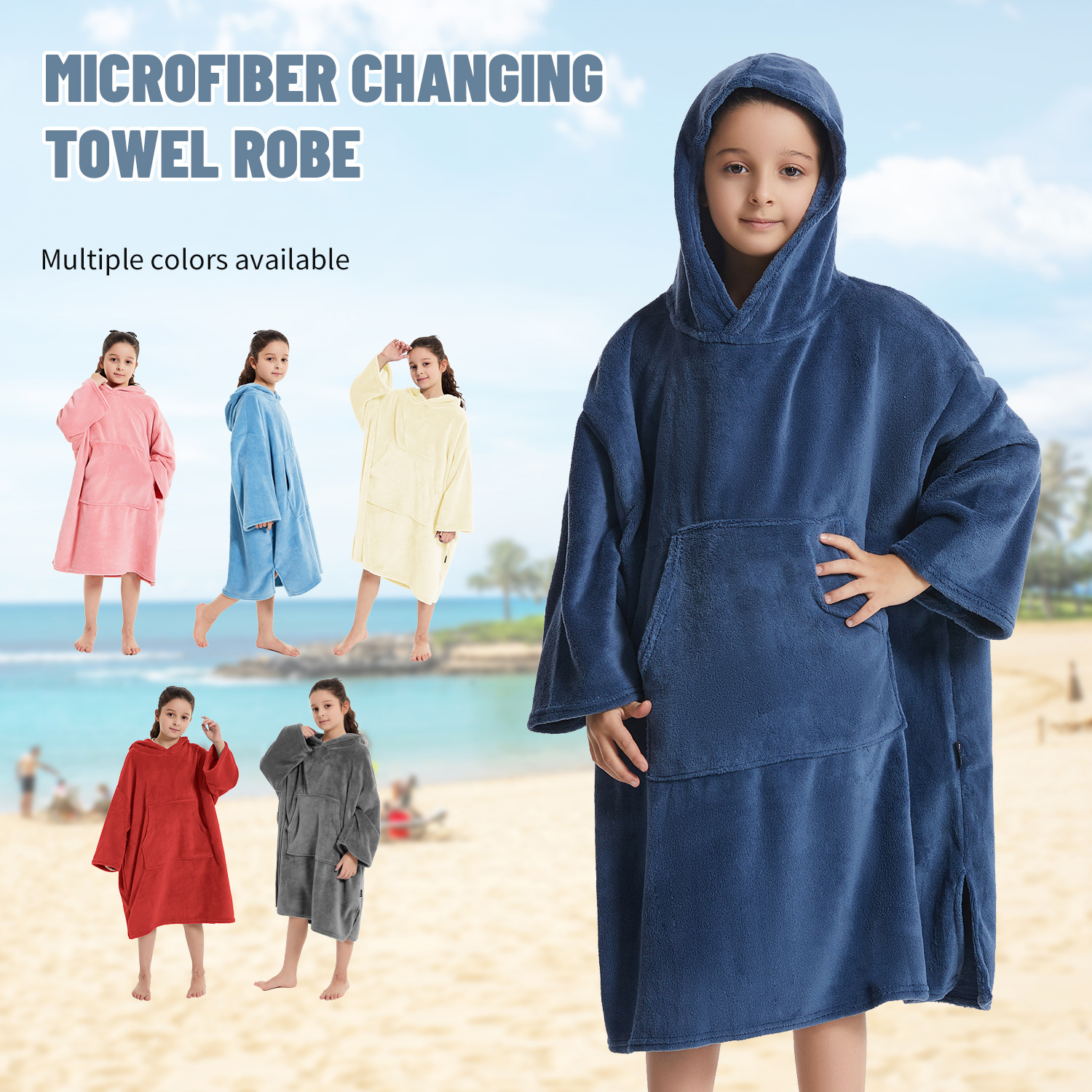 MUTO Kids Roupão Infantil de Microfibra: Manta Vestível Macia - Capuz de Pelúcia Coral Quente - Poncho para Natação e
