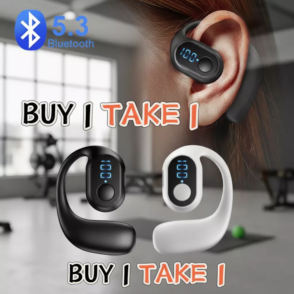 Fones de Ouvido Bluetooth Sem Fio OWS KY2 PRO, Fone de Ouvido Único, Graves em Estéreo, Visor LED, Bateria de Longa