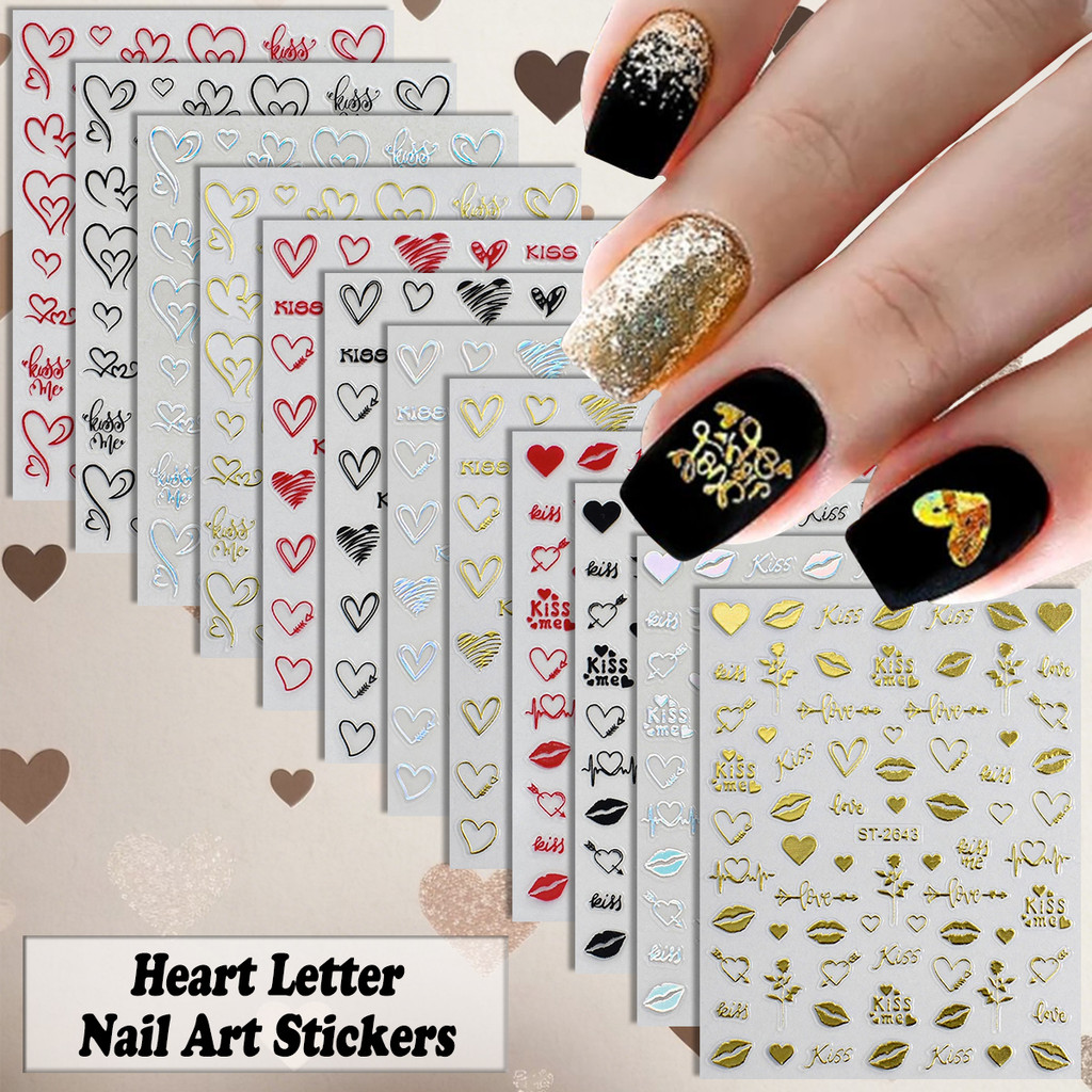 3/6/12 Folhas Adesivo de Unhas em Formato de Coração, Arte de Unhas, Beijo Labial, Adesivo Autocolante com Design de