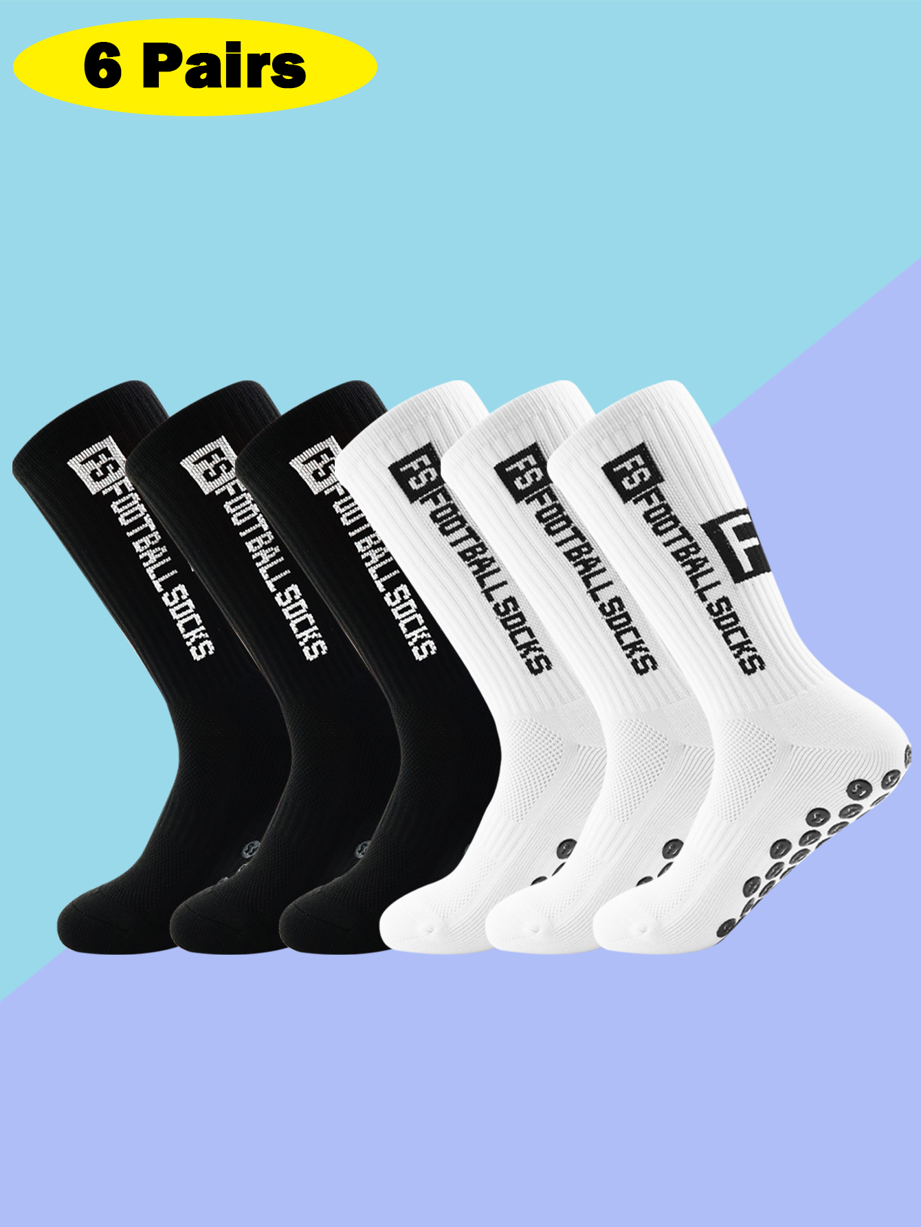 6 Pares de Meias Esportivas Profissionais de Futebol com Dispensação, Tubo Médio Espesso, Antiderrapantes, Resistentes