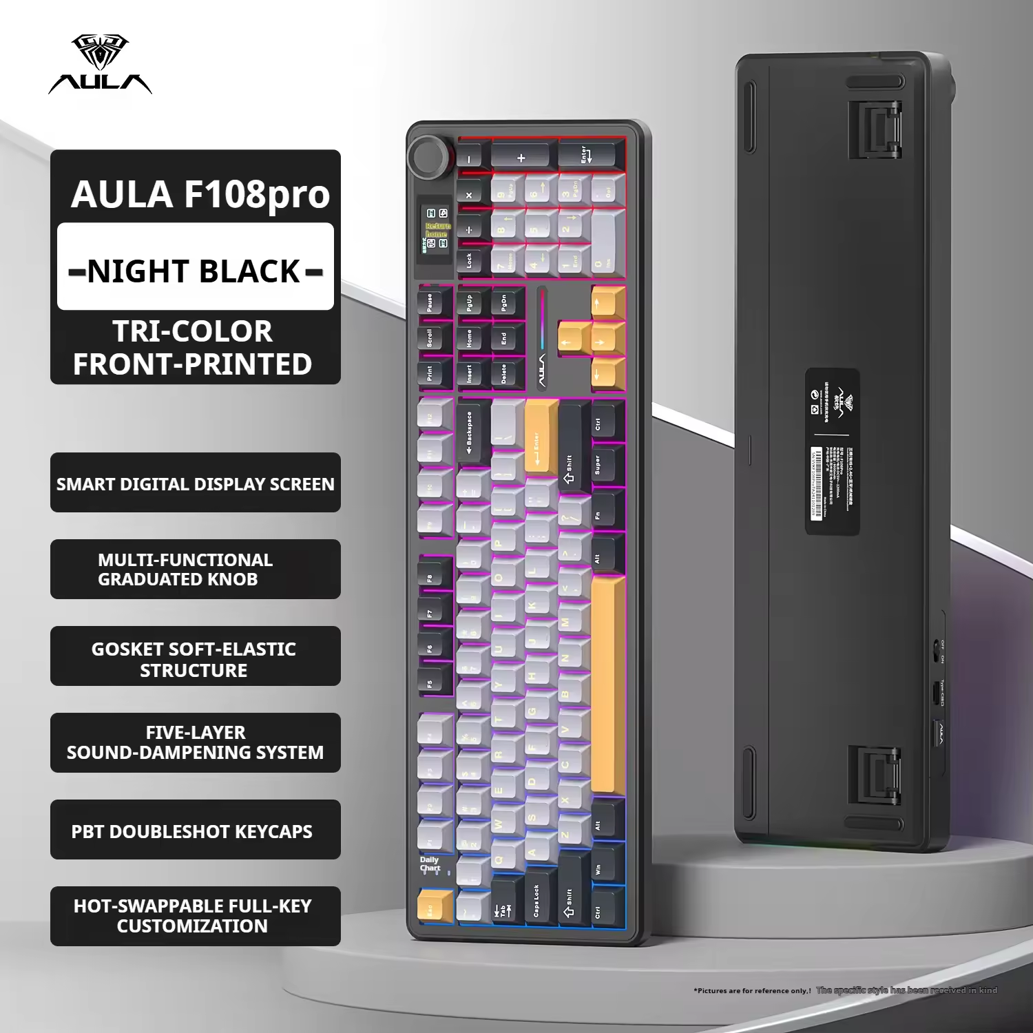 Teclado mecânico sem fio AULA F108 PRO com tela e botão, teclado gamer com troca rápida de switches, switches
