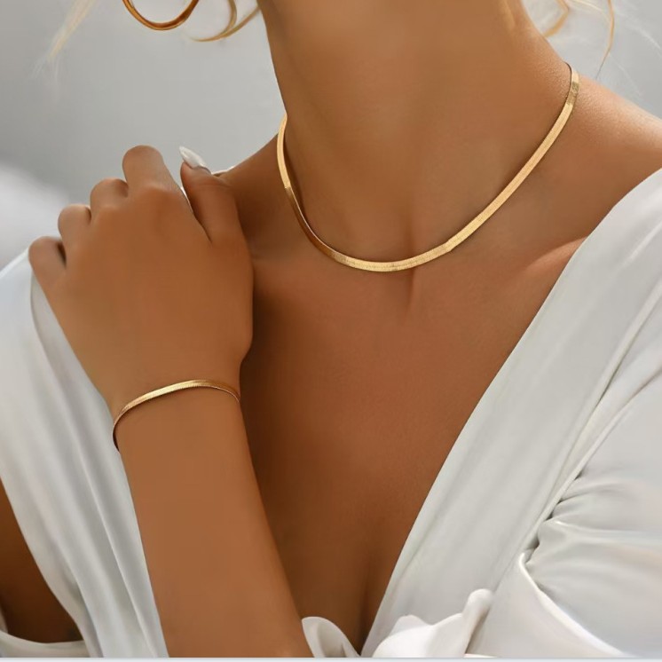 Conjunto De 2 Pacotes De Casal Com Corrente De Cobra – Colar E Pulseira Combinando Joias M...