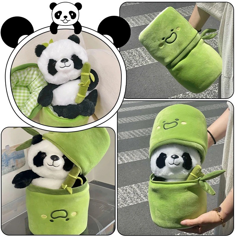 Panda de Pelúcia Fofo e Travesseiro de Bambu - Presente Doce de Aniversário ou Natal para Crianças & Amigos