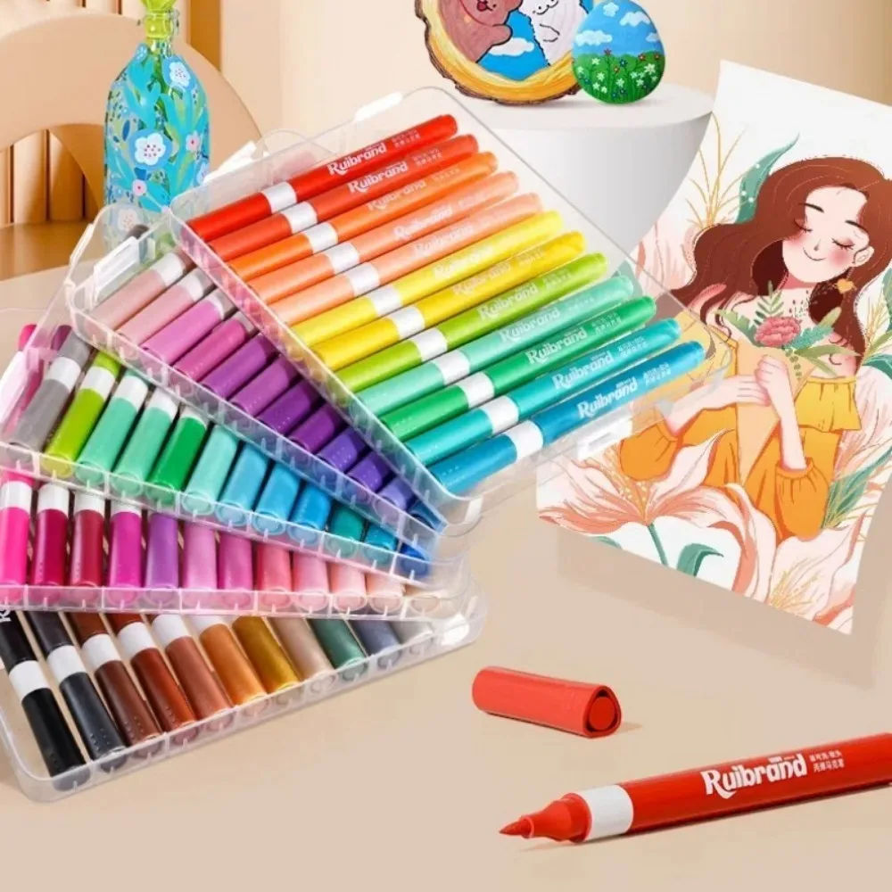 Caneta De Rolo De Pintura Acrílica 24/48/60 Cores Colorida Material Escolar Marcadores De Cabeça De Escova Para Todos Os