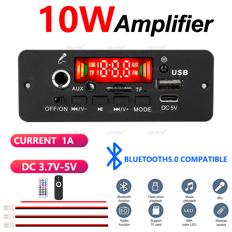 Mini Amplificador Bluetooth Classe D DC 3.7V-5V 1A , Com Controle Remoto Para Alto-Falante Portátil DIY , Caixa Preta ,