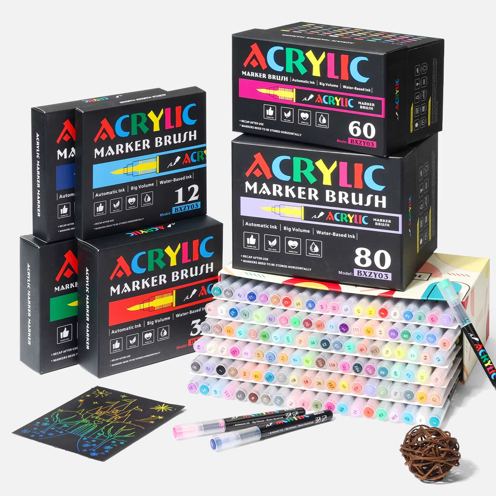 Canetas Marcadoras De Tinta Acrílica 36-72 Rolo Colorido Definido Em Caixa De Plástico Para Pintura Vários Materiais