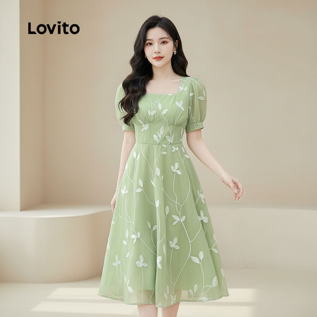 Lovito Refine Vestido Casual Pregueado Primavera Verão Feminino L171ED316 em Oferta na Shopee