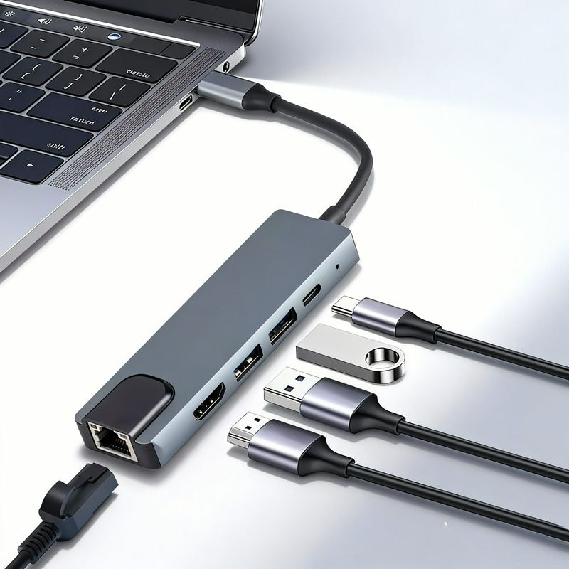 Hub 5 em 1 compatível com Ethernet 4K USB 3.0 Dock para MacBook iPad Samsung S22 Dex Xiaomi 12 TV PS5 com adaptador