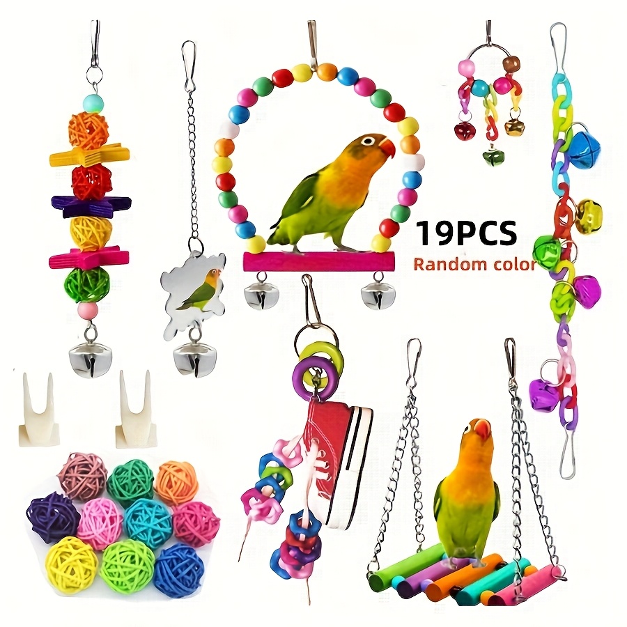 Conjunto De Brinquedos De Balanço De Papagaio , 19 Peças , Equipamento De Madeira Para Brincar De Pássaros Papagaios Peq