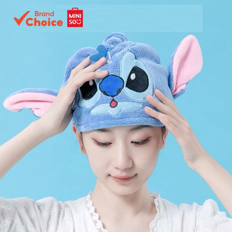 MINISO  disney lilo & stitch series - touca de secagem de cabelo macia e absorvente 60cm × 23cm
