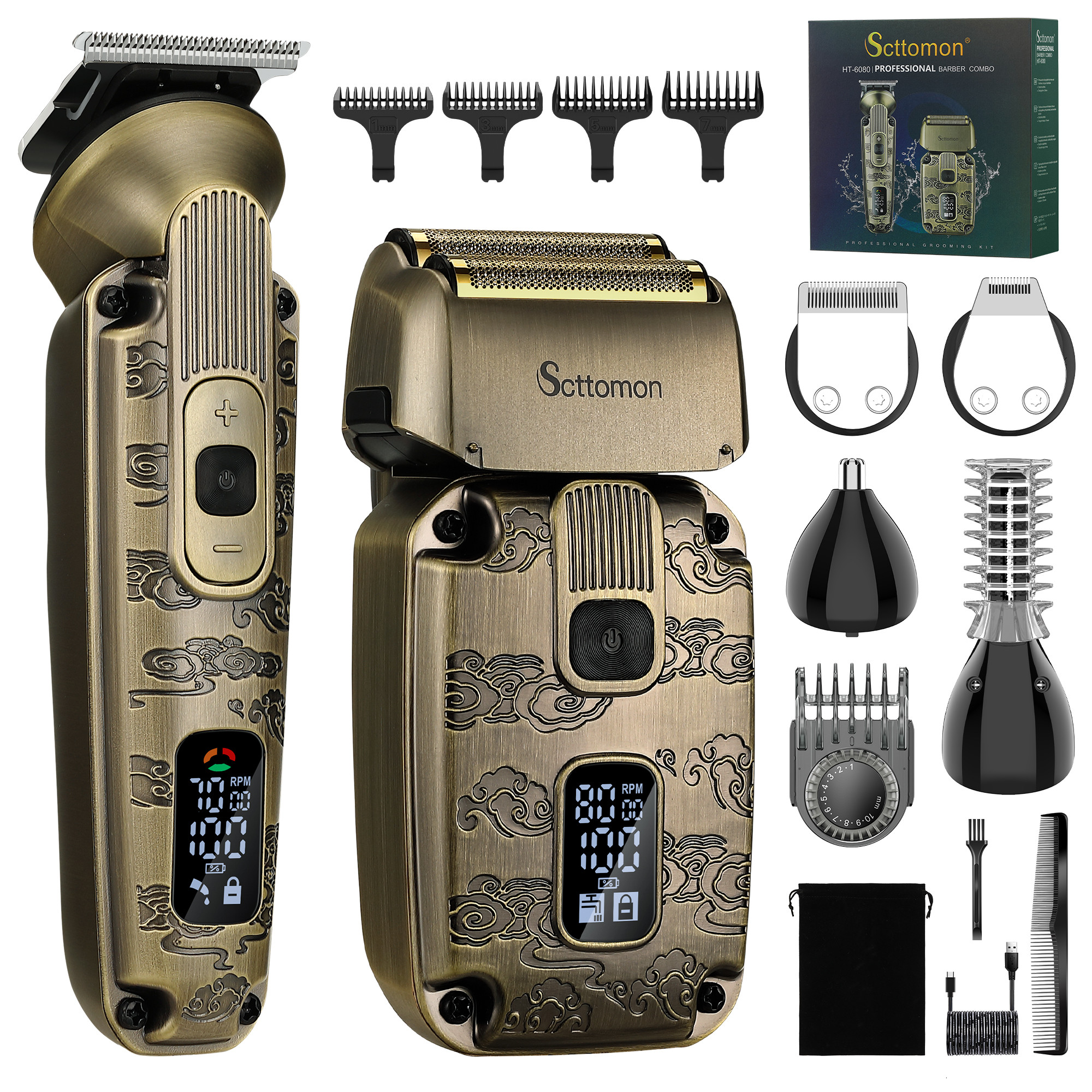 Conjunto De Máquina De Cortar Cabelo Com Cabeça De Óleo Scttomon Bronze-Aparador De Escultura De Design Antigo , Barbead
