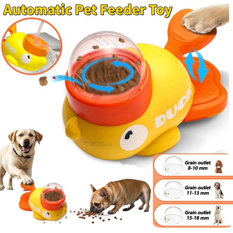 Comedouro Automático para Animais de Estimação Pato Amarelo - Dispensador de Ração para Gatos e Cachorros, Alimentador
