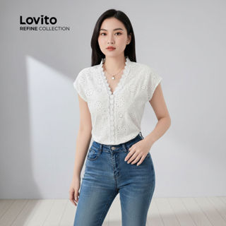 Lovito Refine Blusa Feminina Branca Boho com Gola de Babados Primavera/Verão LR23E059 em Oferta na Shopee