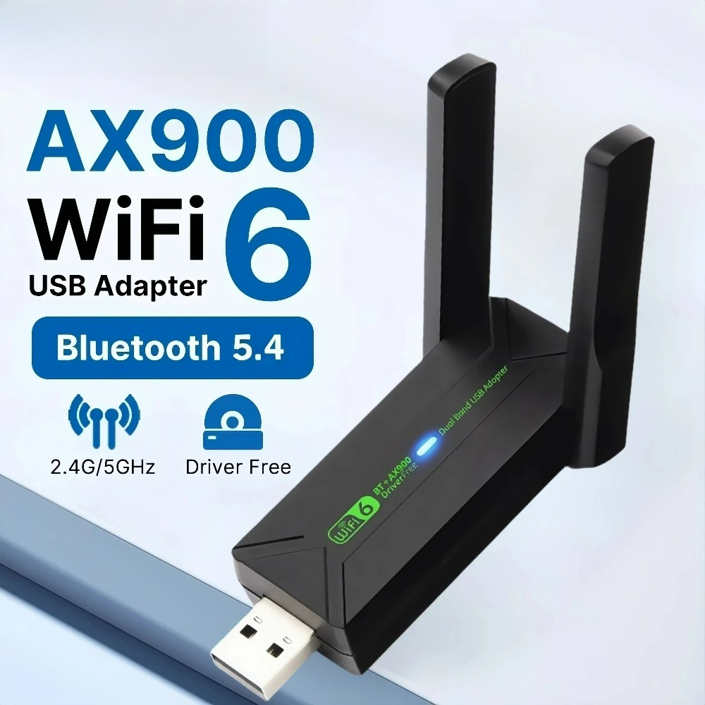 Adaptador USB WiFi 900Mbps 2 em 1 Bluetooth 5.4 Placa de Rede WiFi6 Antena Receptor USB Dongle Sem Driver Para PC