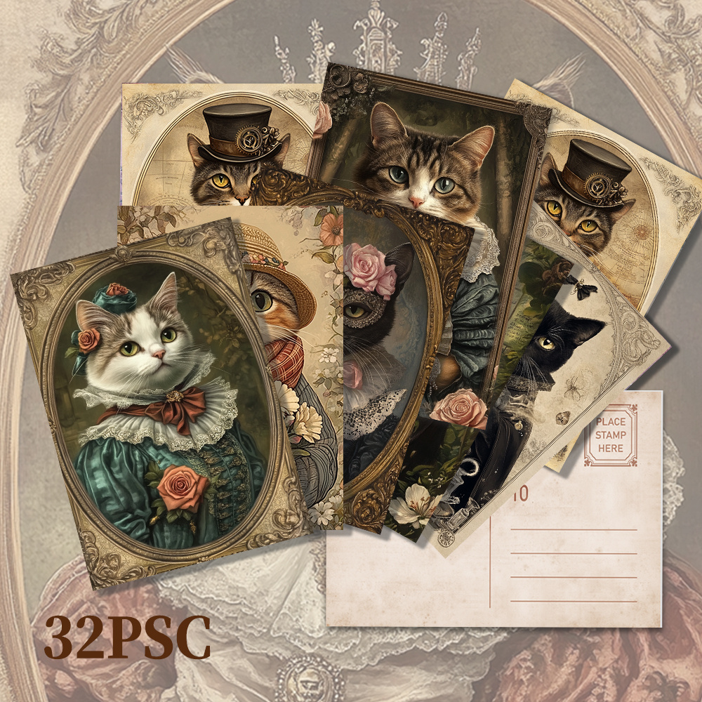 Sem Marca 32 Peças Vintage Cavalheiro Gato Cartão Postal Scrapbook Diário Decoração Do Quarto Conjunto De Presente Gross