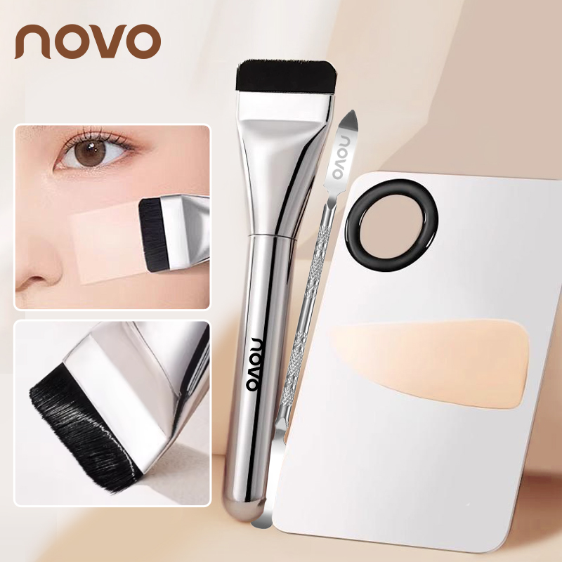 Conjunto De Ferramentas De Maquiagem Profissional Com Paleta De Mistura De Espátula E Pincel De Base Ultrafino Kit De 3 