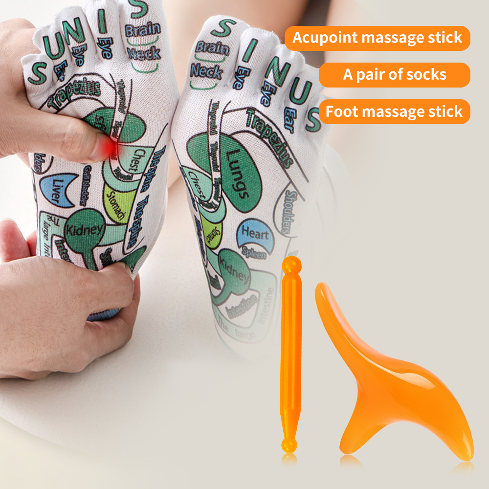 Bastão de Massagem Manual Multifuncional + Meias de Massagem para Pés + Ferramenta de Massagem de Pontos de Acupuntura