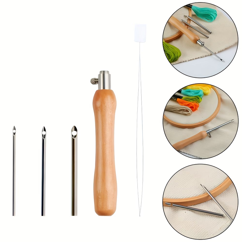 Conjunto De 5 Agulhas De Bordado De Punção Para Linha De Lã , Ferramenta Grossa , Caneta Feliz Tecelagem E Com Acessório