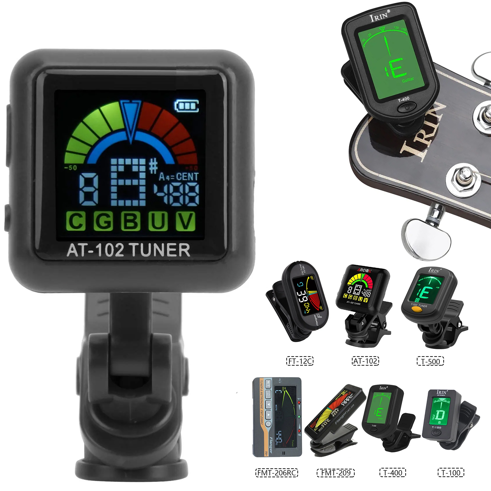 Afinador IRIN para Guitarra, Baixo, Ukulele, Violino, Universal com Display LCD AT-102 FT-12C T-500 T-400 Mini Tamanho