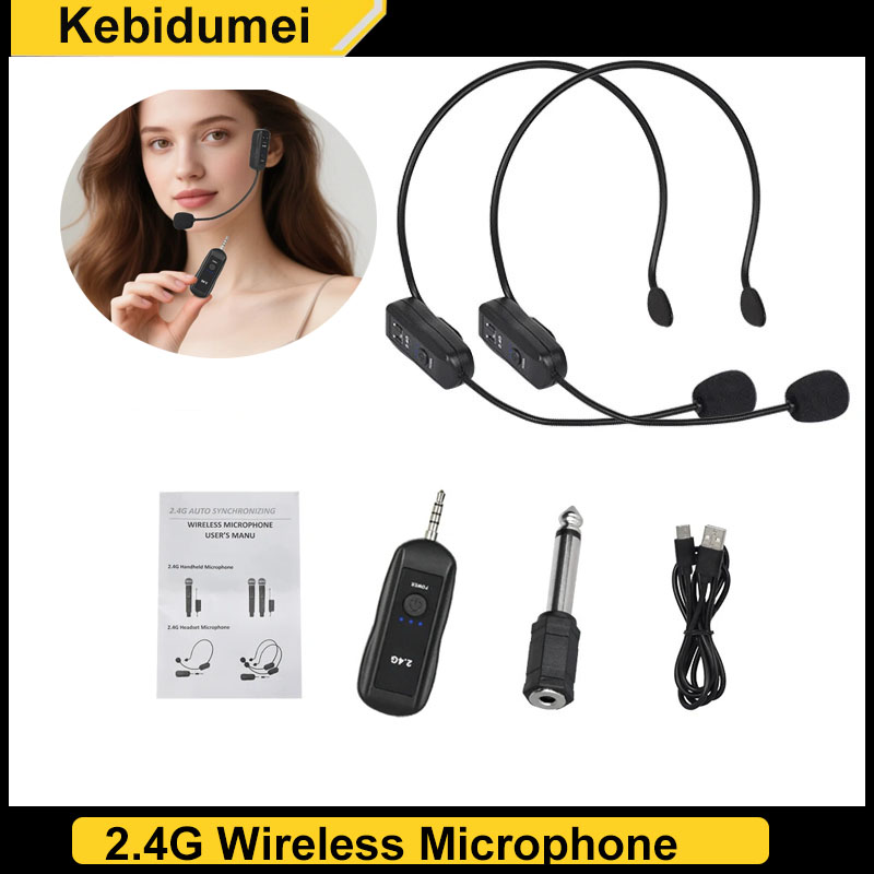 Conjunto de Microfone de Lapela Wireless de Cabeça 2.4G com Transmissor e Receptor para Amplificador, Caixas de Som de