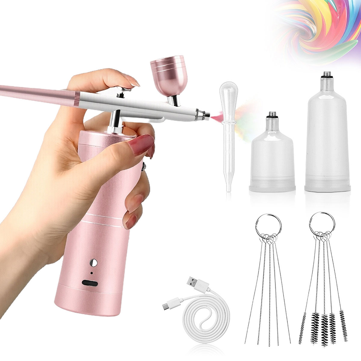 Kit De Aerógrafo Sem Fio Com Compressor , Mini Pistola De Pulverização Para Pintura Corporal , Arte Em Unhas , Decoração