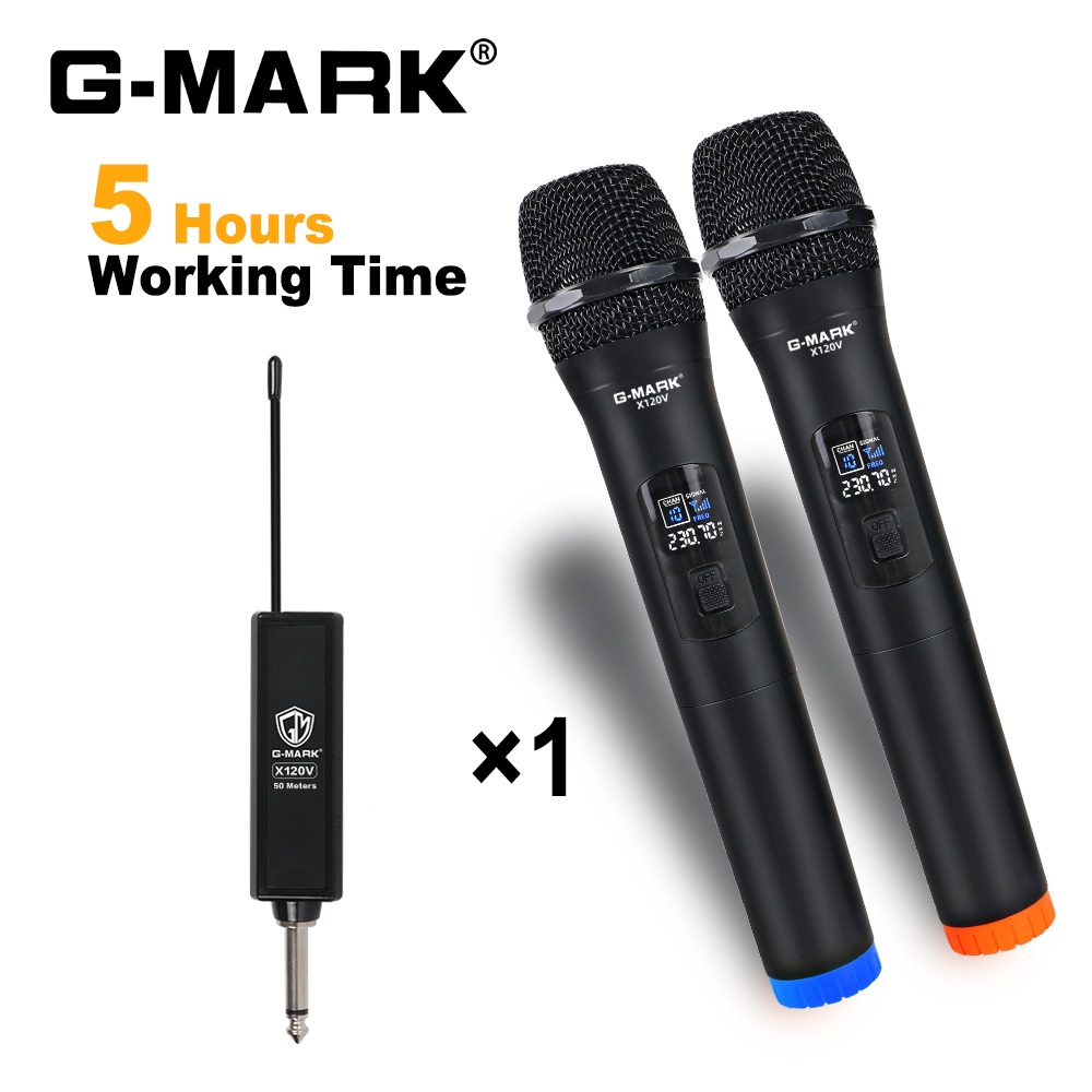 Microfone Sem Fio UHF Profissional G-MARK com Receptor Recarregável para Karaokê