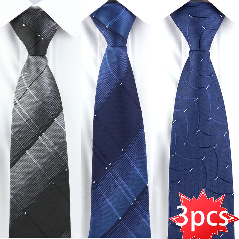3 Peças Gravata Masculina Formal Com Zíper Clipe Em Xadrez Listrado Uniforme Escolar De Trabalho De Negócios