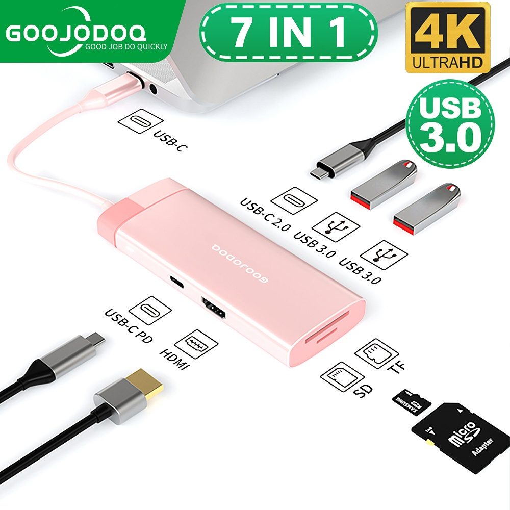 GOOJODOQ 7 Em 1 Multiple USB Hub 3.0 Porta Tipo C Adaptador Para Macbook Laptop PD 100W Carregador