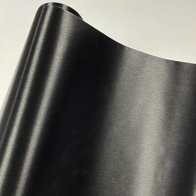 Vinil Adesivo de Aço Escovado Preto Premium com Liberação de Ar, Rolo de Película de Envoltório Automático