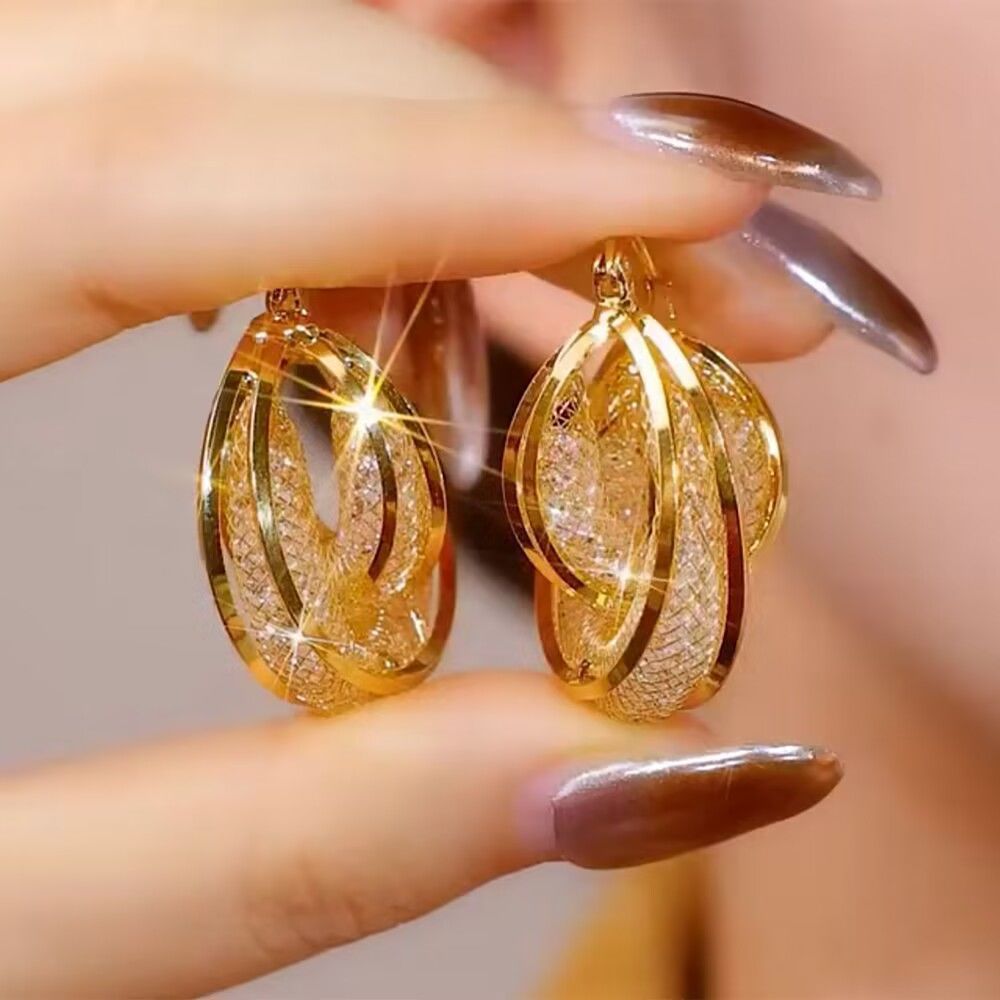 Brincos De Argola De Malha Oca Dourada , Acessório Exclusivo De Declaração De Férias De Luxo Para Mulheres Na Moda