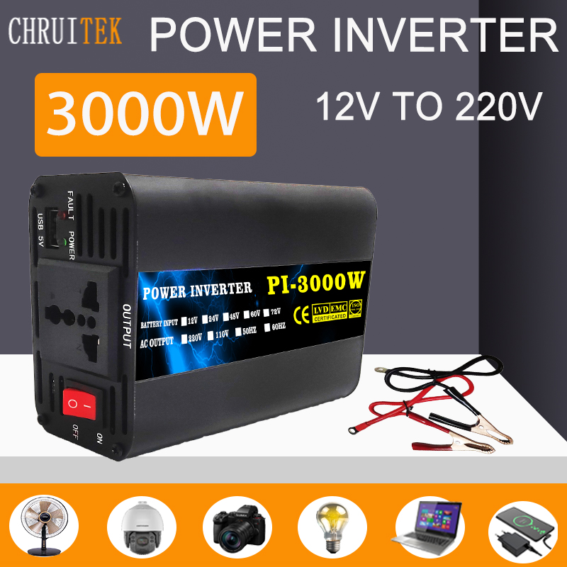 Pi-3000w 12v Dc Para 220v Ac Inversor De Energia Onda Senoidal Modificada Casa De Carro 1 Unidade