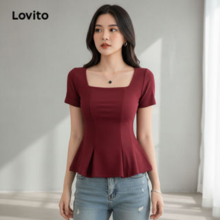 Lovito Blusa Feminina Elegante Simples com Pregas para Primavera Verão Claret L158ED1044 em Oferta na Shopee
