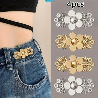 Pino De Fivela 4 Pacotes Padrão Floral Jeans Tensor De Cintura Metal Ajustável