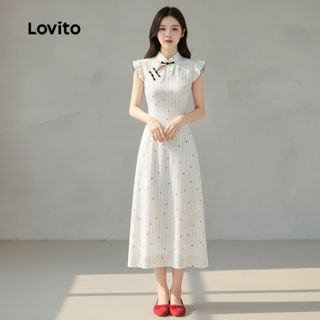 Lovito Vestido Sofisticado Moderno Estilo Chinês Casual Primavera Verão Vestido Feminino Branco L173AD046 em Oferta na Shopee