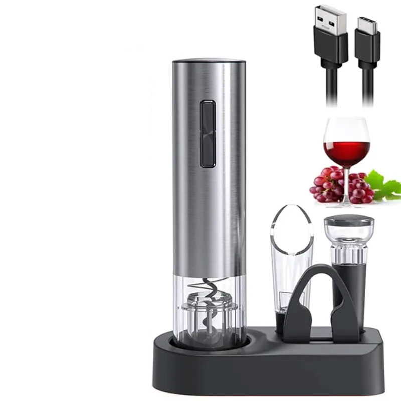 Abridor de Garrafas de Vinho Elétrico de Aço Inoxidável Saca-rolhas Automático para Casa, Bar e Viagem