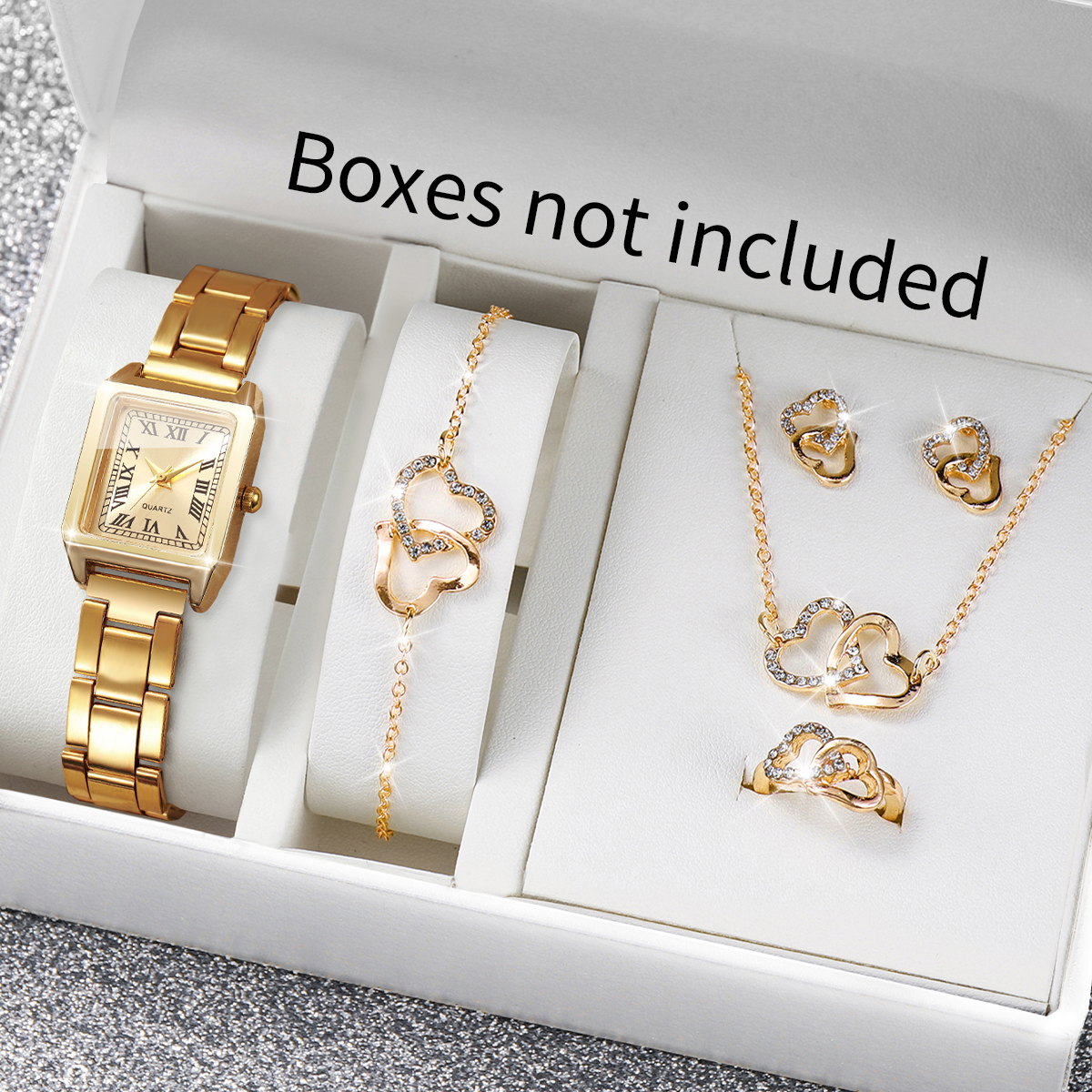 Moda Quadrada Feminina Relógios Coração Conjunto De Jóias Senhoras Roma Dial Quartzo Relógio Meninas Reloj Mujer (Sem Ca