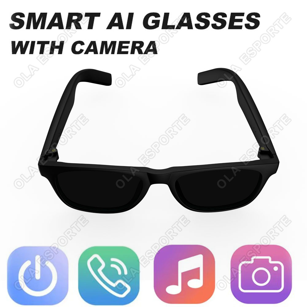 Óculos Inteligentes Assistente de Voz AI Chamada Bluetooth Com Câmera HD Óculos de Moda Óculos de Sol Esportivos para