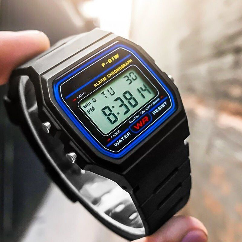F-91w Estilo Relógio Esportivo Digital Masculino Banda De Resina Preta Multifuncional Alarme Cronógrafo Uso Diário Prese