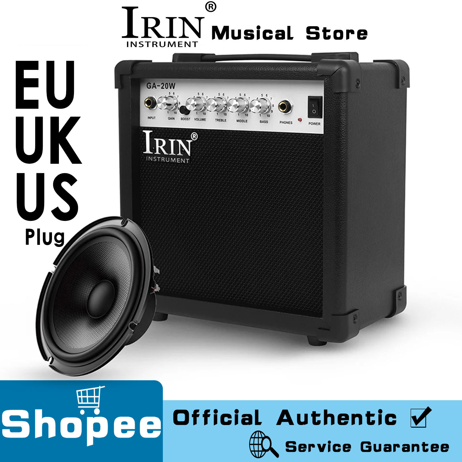 Amplificador de Guitarra IRIN 20W Portátil 5 Afinações, Amplificador de Baixo de Guitarra Elétrica, Caixa de Som 3