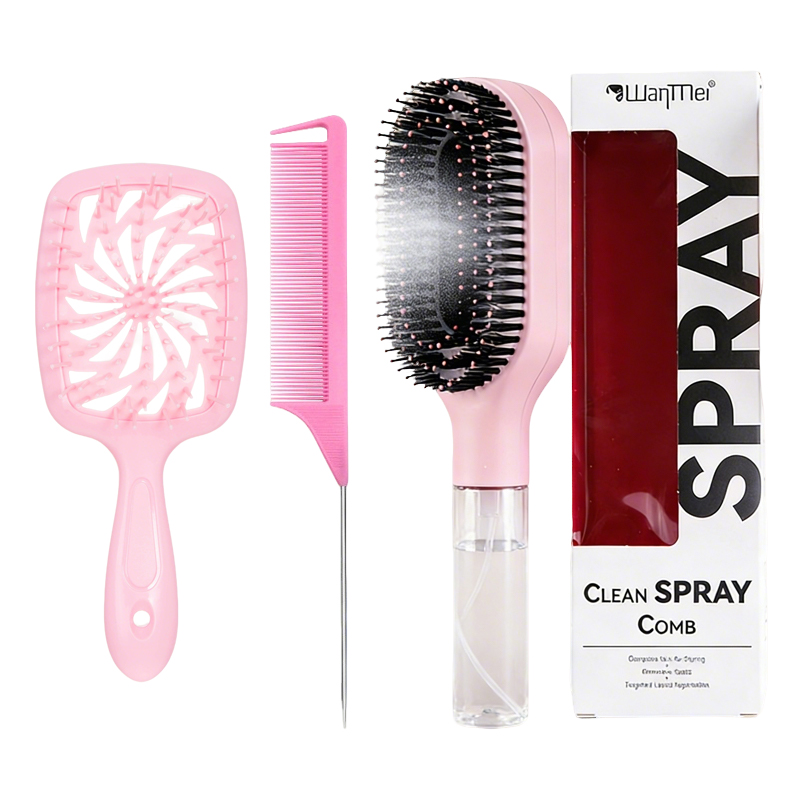  Kit 3 Pente Spray Desembaraçador | Escova de Cabelo Úmida/Seca com Spray Nutritivo para Modelagem Fácil
