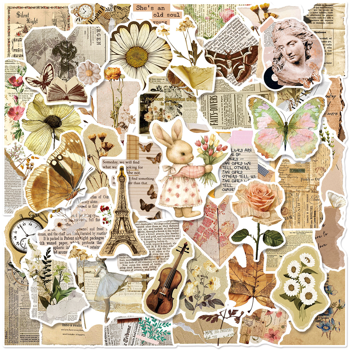 Adesivos Retrô Incompletos Para Páginas De Livros , 50 Peças , Decalques Estéticos De Papel Rasgado Vintage , Adesivo À 