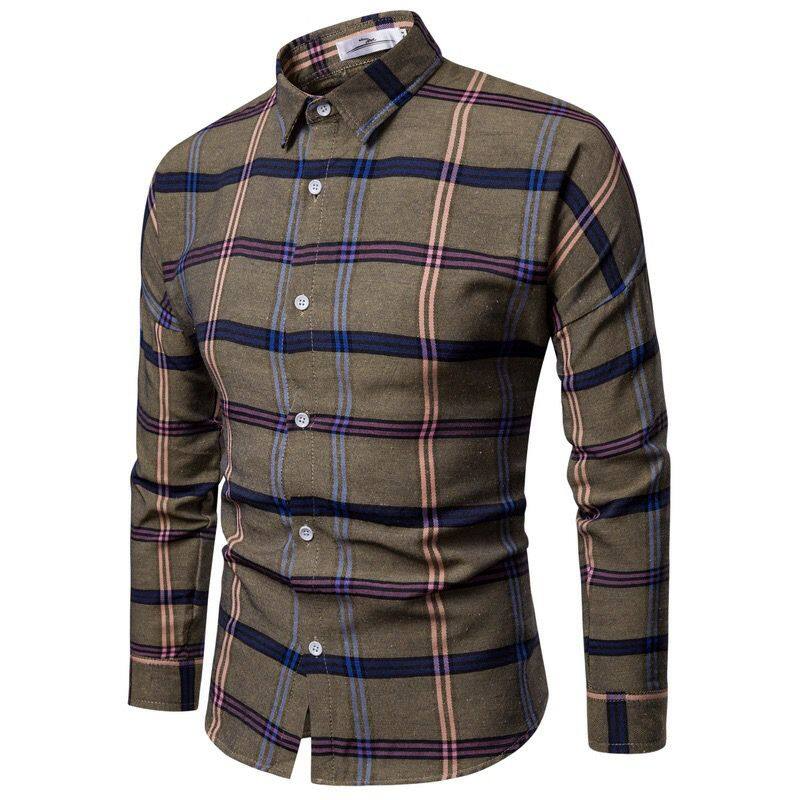 Camisa xadrez de manga comprida para homens, blusa casual, blusa simples, camisas xadrez da moda para roupas masculinas