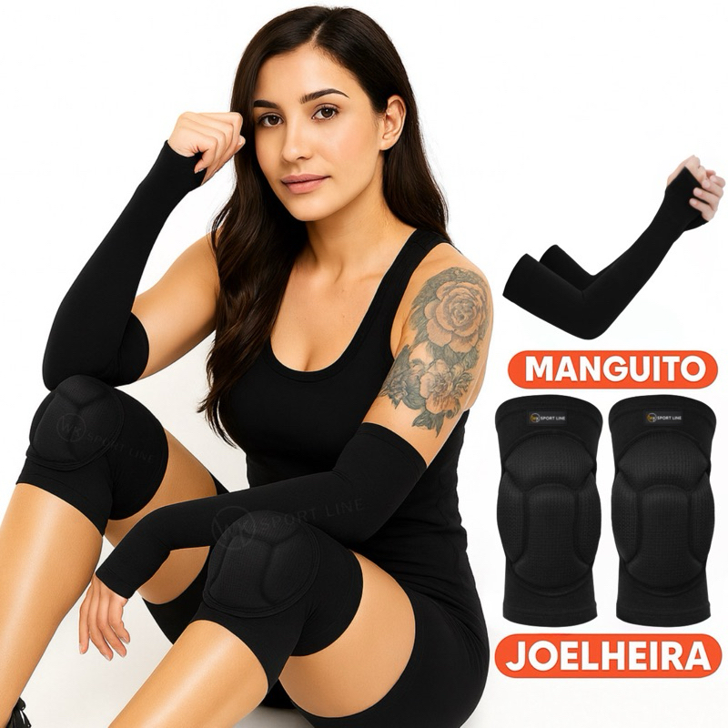 Mangas De Braço De Manga Comprida + Joelheiras Acolchoadas Conjunto Profissional De Vôlei E Esportes Anti-Queda De Patin