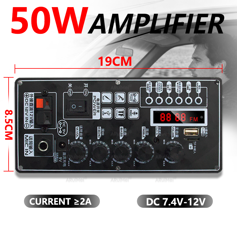 Placa amplificadora Bluetooth 2x25W com display e caixa metálica 7,4-12V para sistema automotivo de áudio DIY Pro X Max