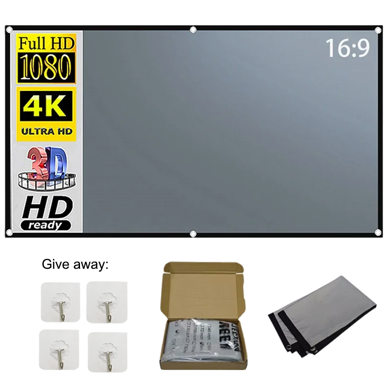  Uma Tela de Projeção Metal Cinza Antiv-Luz 16:9 Borda Preta Portátil com Furos Tela de Projeção para Casa e Exterior